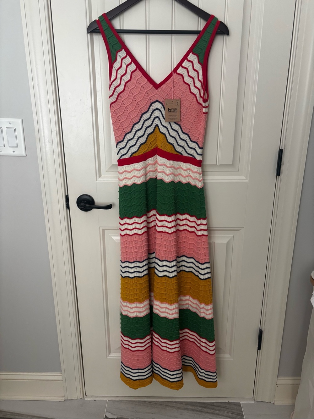 Boden Pink, Green & Mustard Striped V-Neck Maxi Dress - Picture 2 of 5